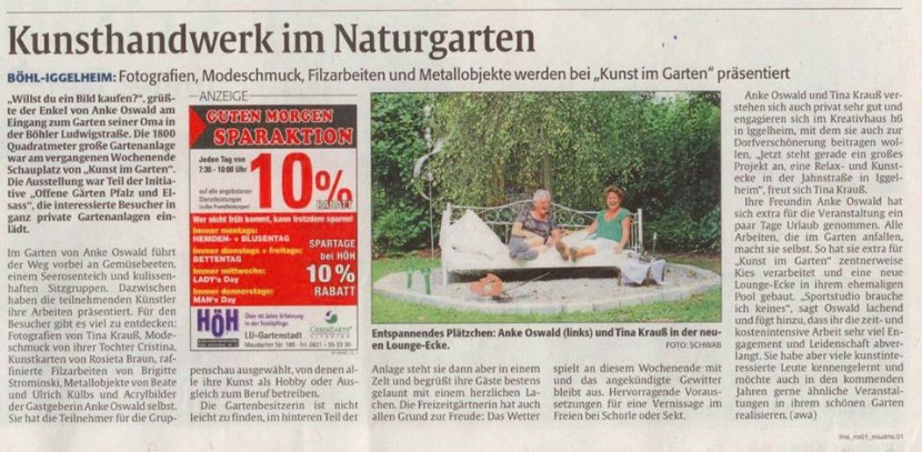 Kunst im Garten; Offene Gärten Rheinland-Pfalz Elsaß 2013